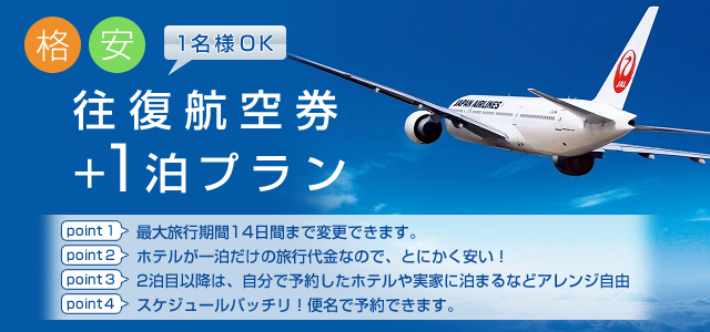 格安航空券+ホテル1泊付付き